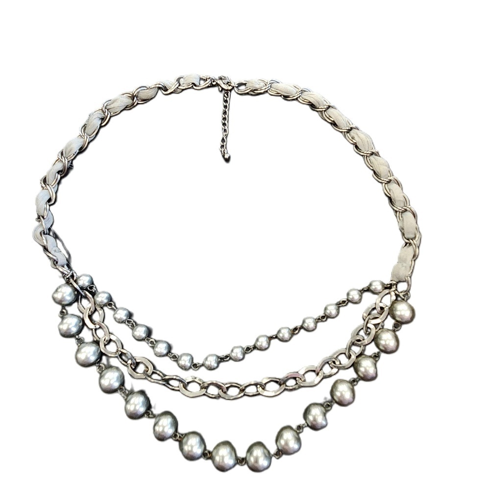 Gray Beaded Multi Strand Chain Necklace One Size